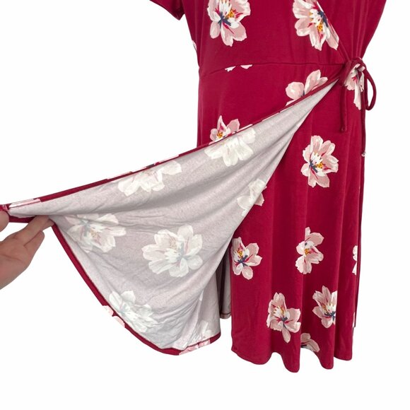 Old Navy Faux-Wrap Jersey Dress Women Size Large Burgundy Floral Waist-Defined - Picture 5 of 15